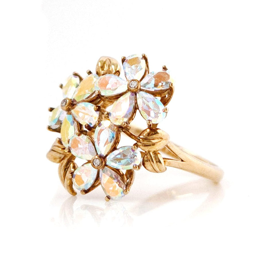 VINTAGE Rings Vintage Mystic Topaz Diamond 9ct Gold Flower Ring Mayveda Jewellery