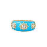 Blue Enamel Triple Star Diamond 14ct Gold Ring