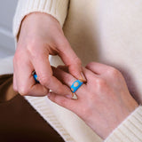 Blue Enamel Triple Star Diamond 14ct Gold Ring