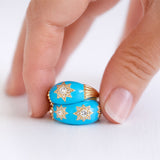 Blue Enamel Triple Star Diamond 14ct Gold Ring