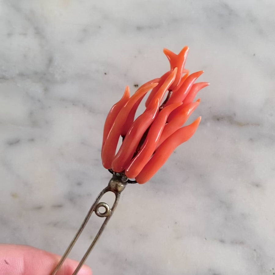 Antique Georgian Coral Hair Slide Pin Brooch