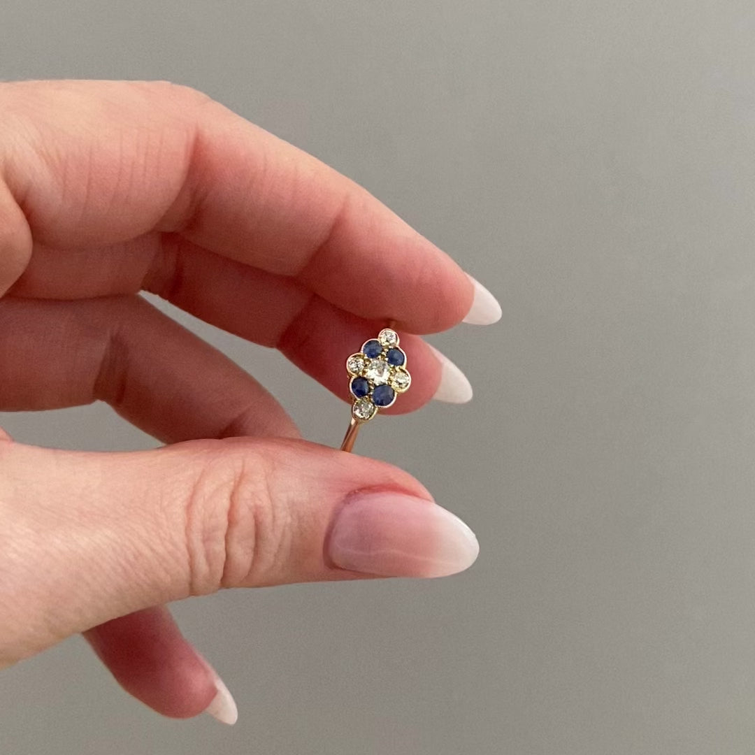 Victorian Sapphire and Diamond 18K Gold Antique Engagement Ring, video