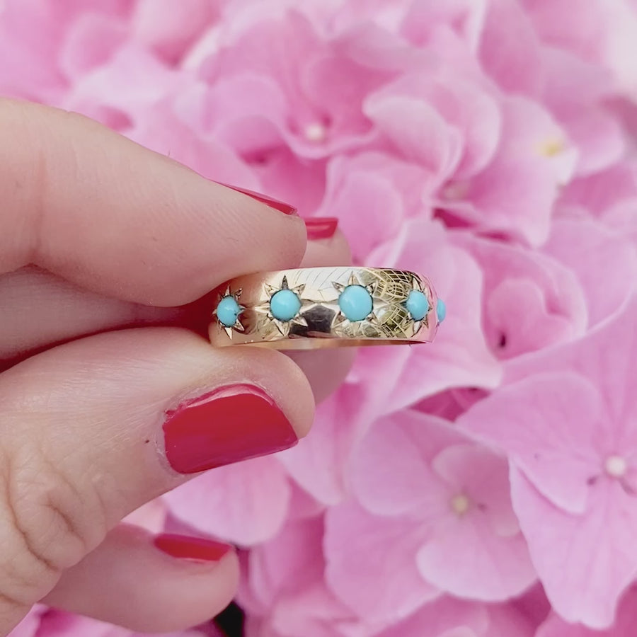 Handmade Turquoise Gold Gypsy Stargazer Ring