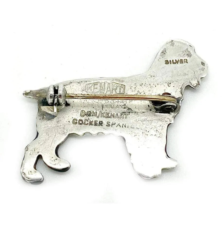 Vintage Enamel Kenart Cocker Spaniel Silver Dog Brooch Mayveda Jewelry