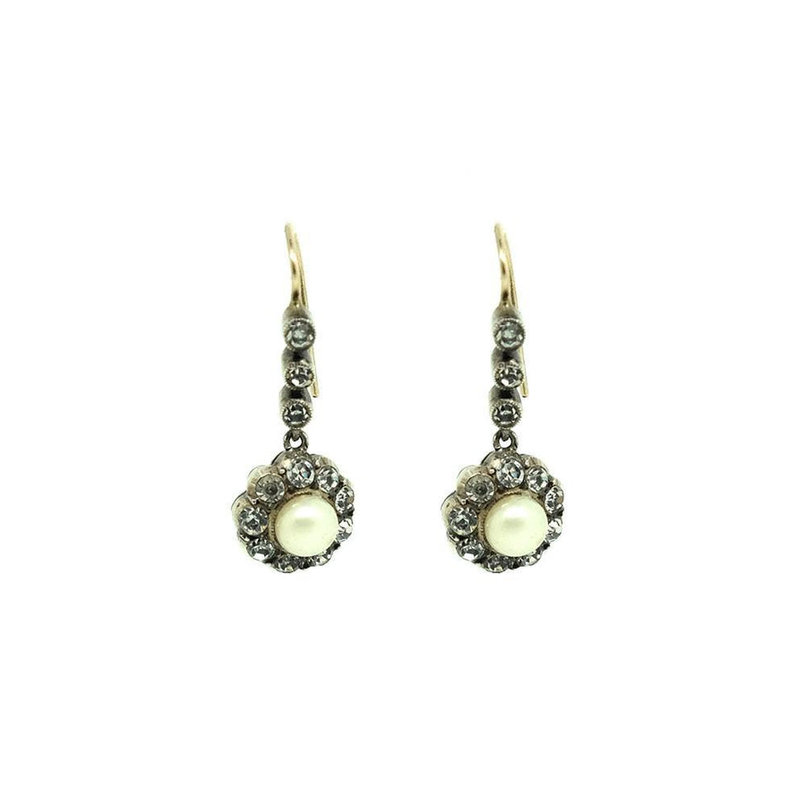 Vintage 1920s Faux Pearl & Paste Silver Drop Earrings