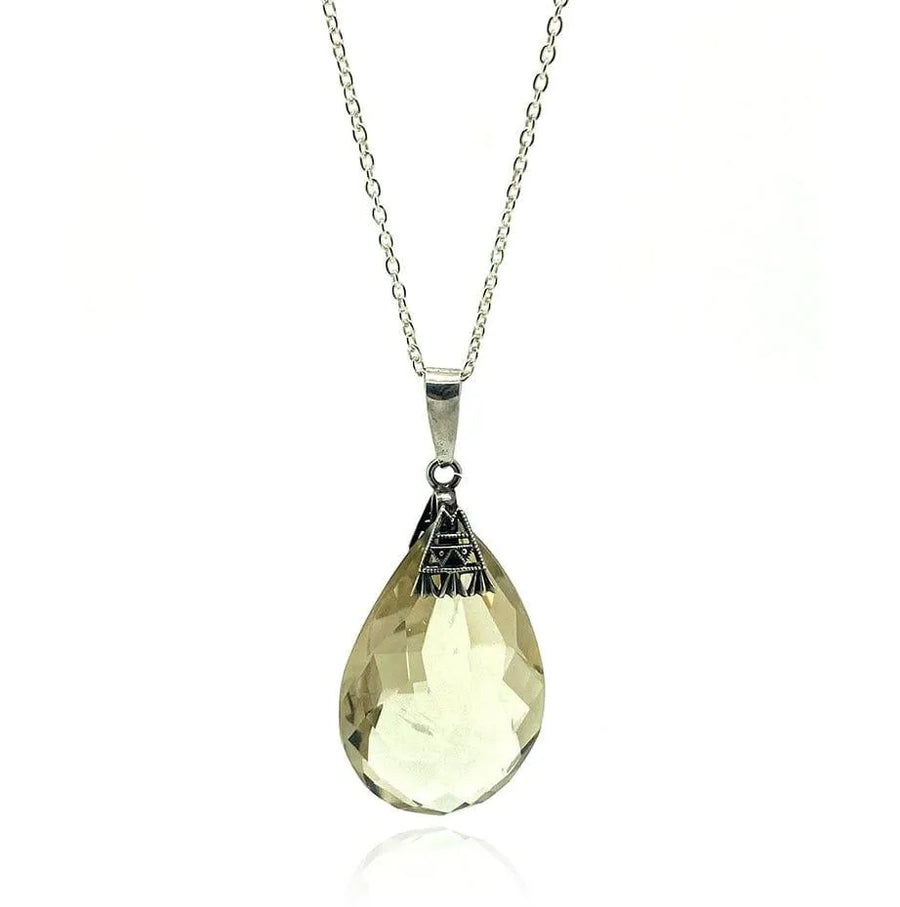 Vintage 1920s Art Deco Citrine Silver Necklace - Mayveda Jewelry