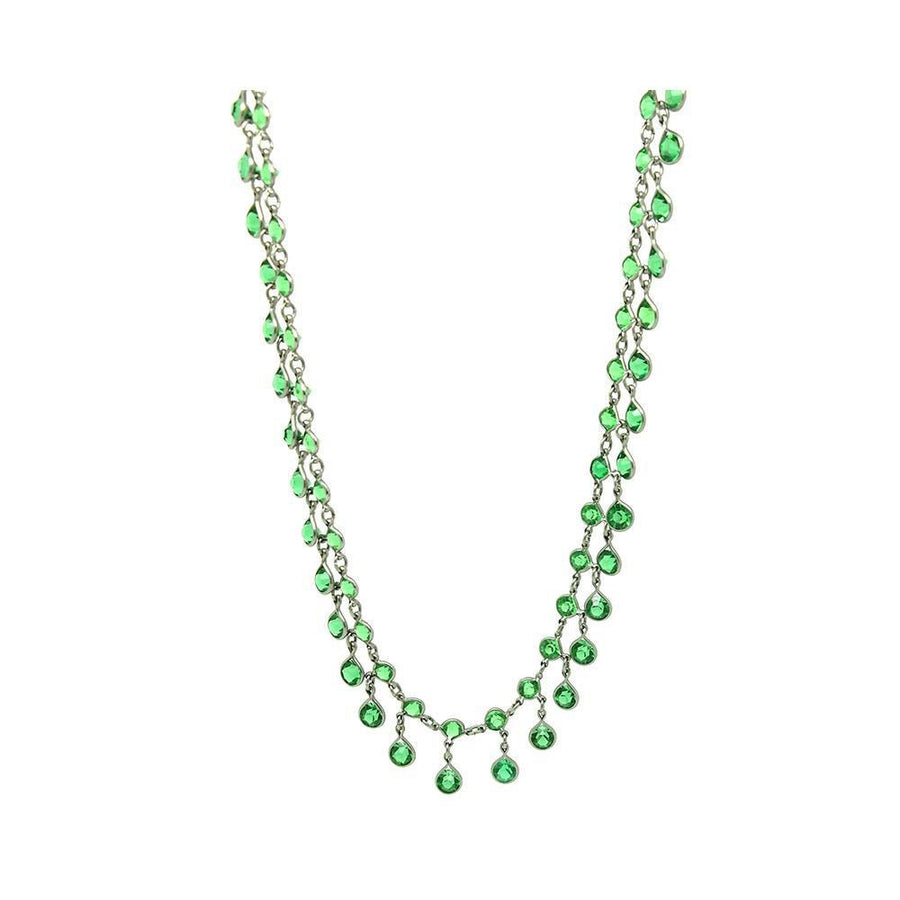 Vintage 1920s Art Deco Green Glass Paste Drop Silver Necklace
