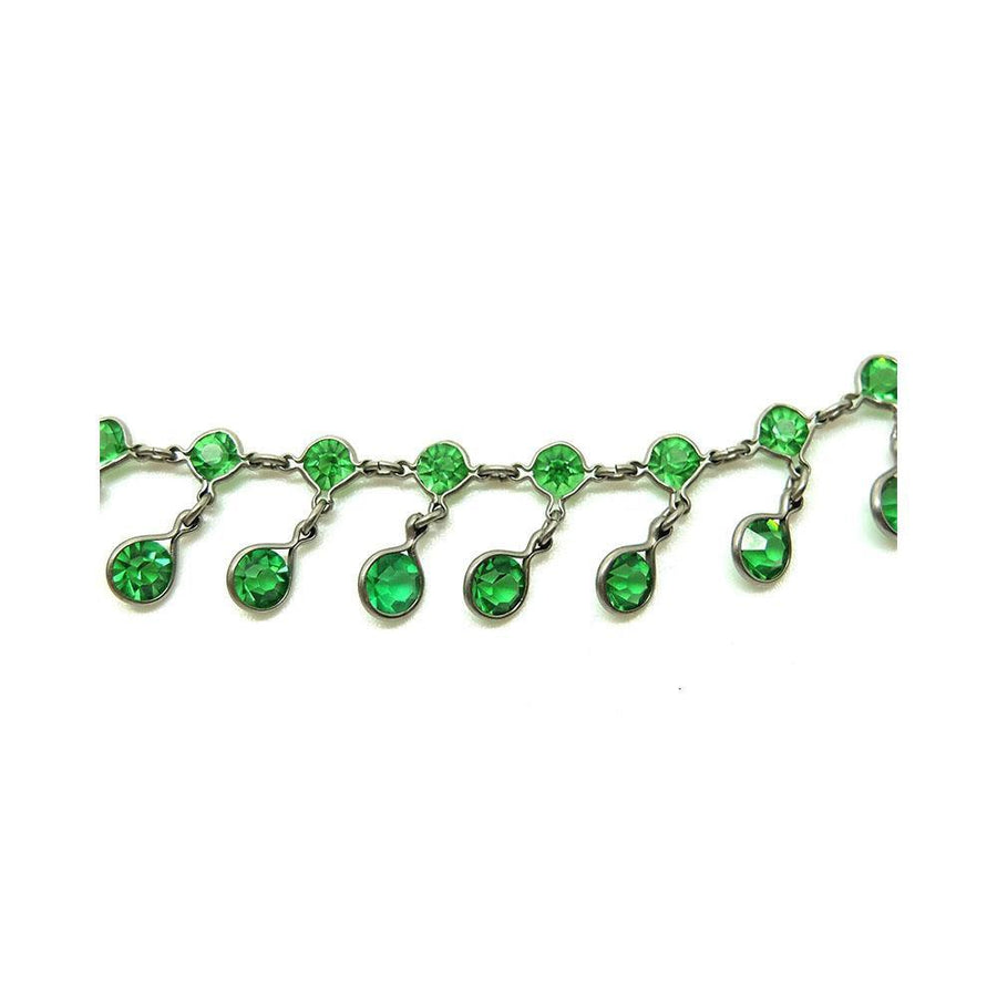 Vintage 1920s Art Deco Green Glass Paste Drop Silver Necklace