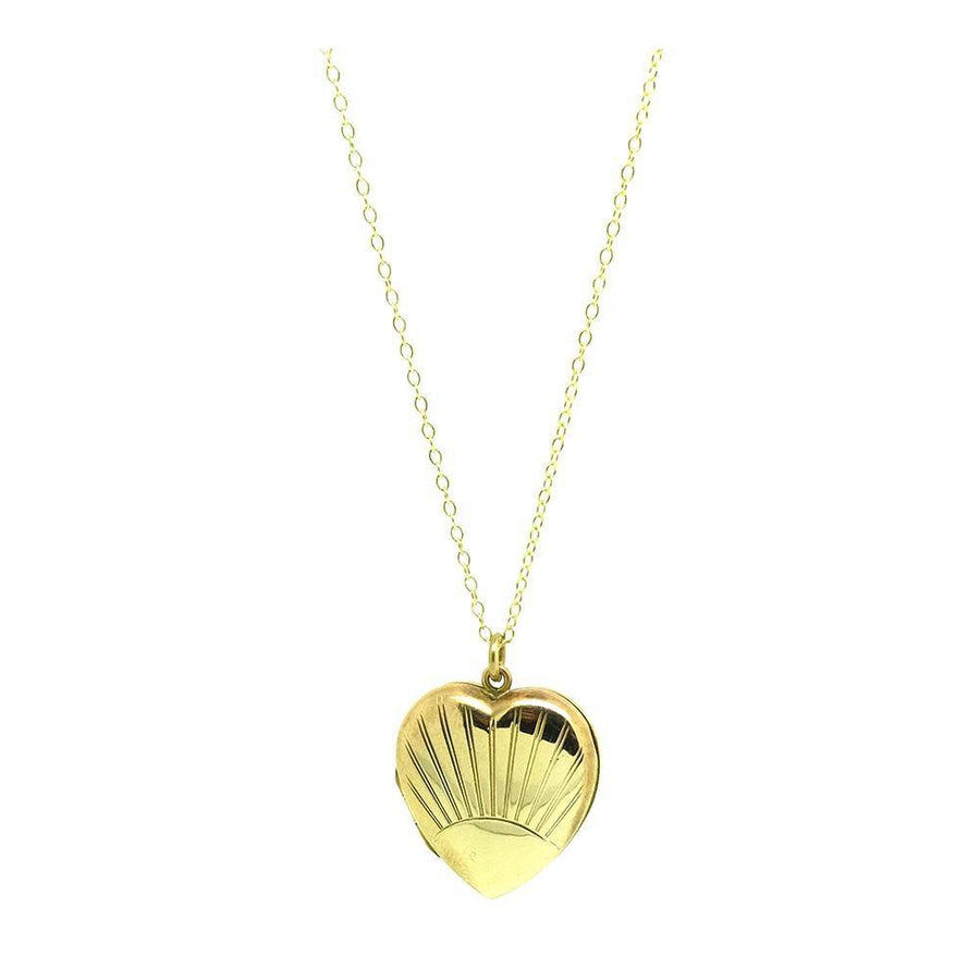 Vintage 1920s Sun Ray 9ct Gold Locket Necklace