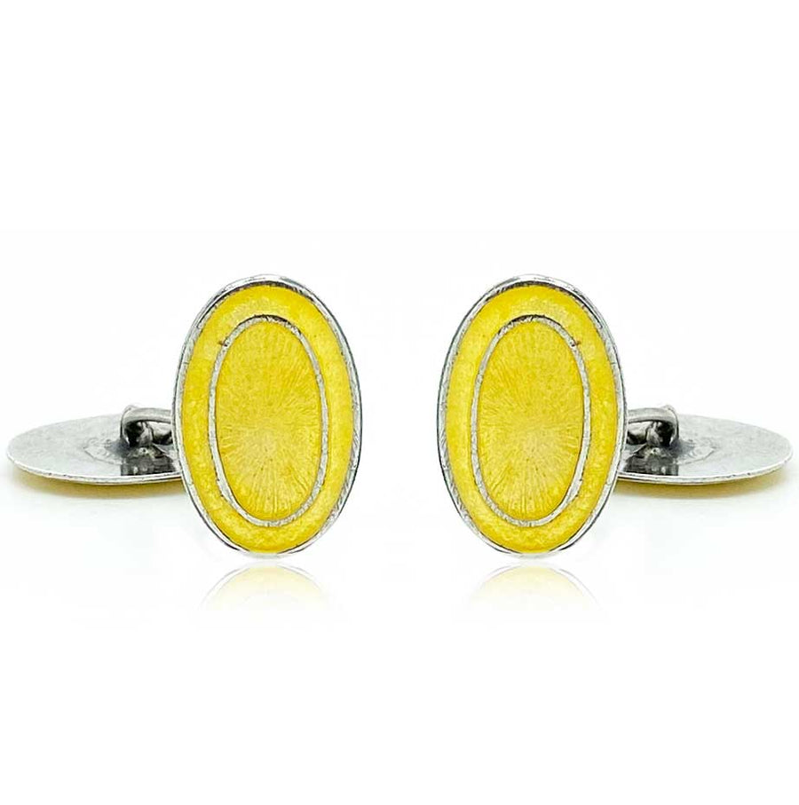 1930s Cufflinks Vintage 1930s Yellow Enamel Silver Oval Cufflinks