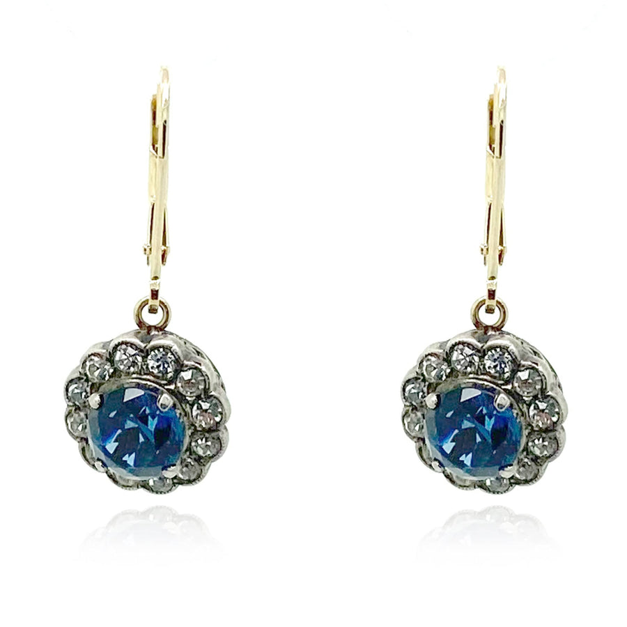 1930s Earrings Vintage 1930s Blue Paste Silver Gold Drop Earrings Mayveda Jewellery