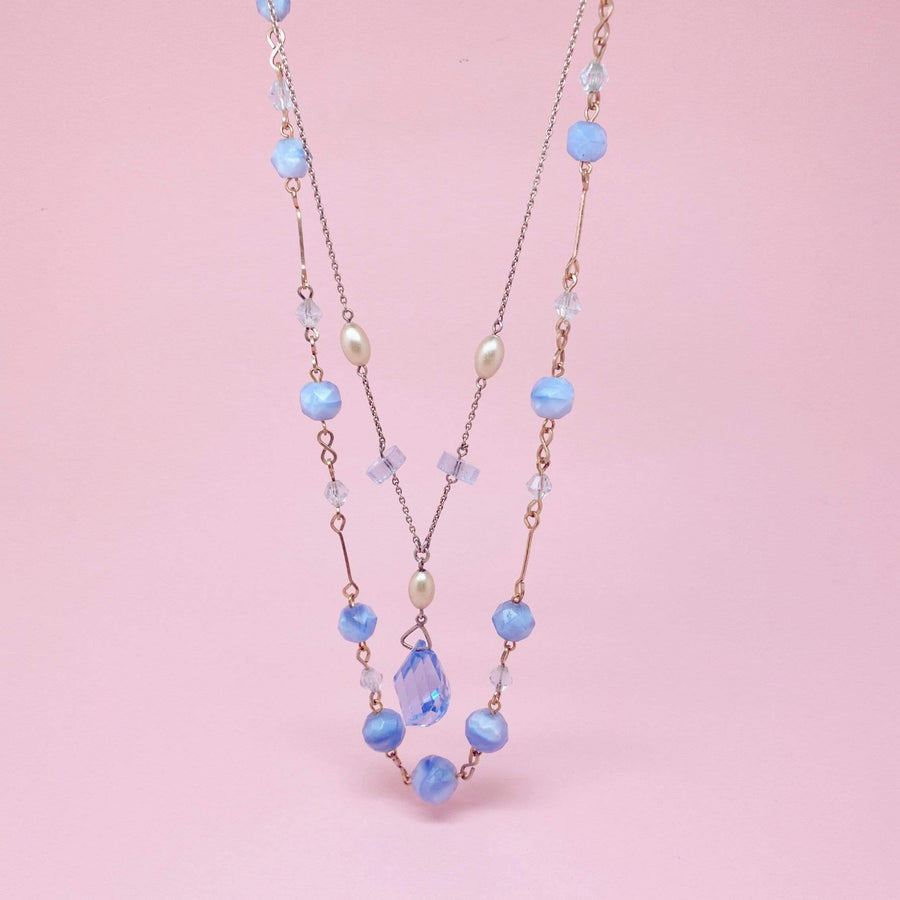 Vintage 1930s Blue Drop Necklace Set