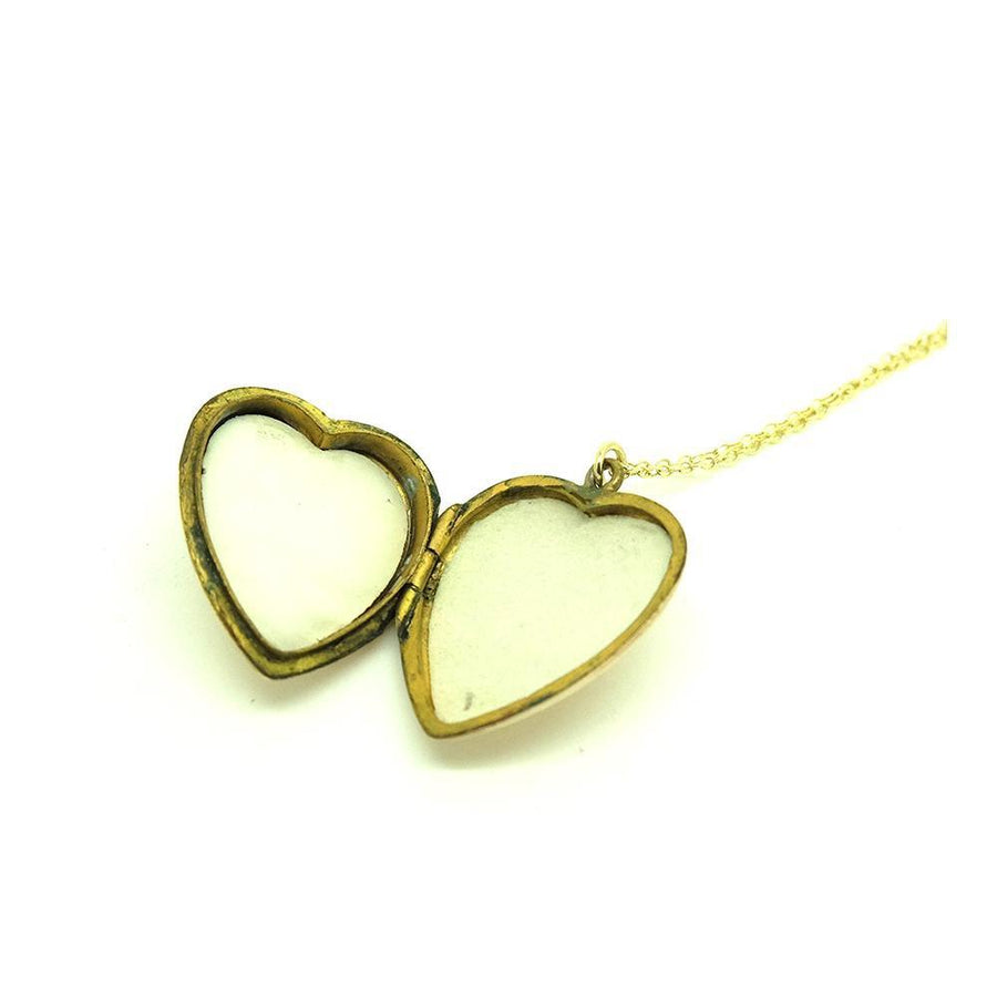 SOLD - G - Vintage 1930s Engraved 9ct Gold Heart Locket Necklace