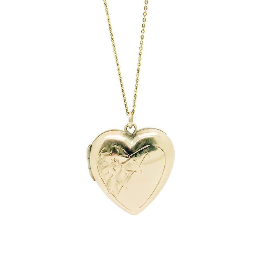 Vintage 1930s 9ct Yellow Gold Heart Locket Necklace