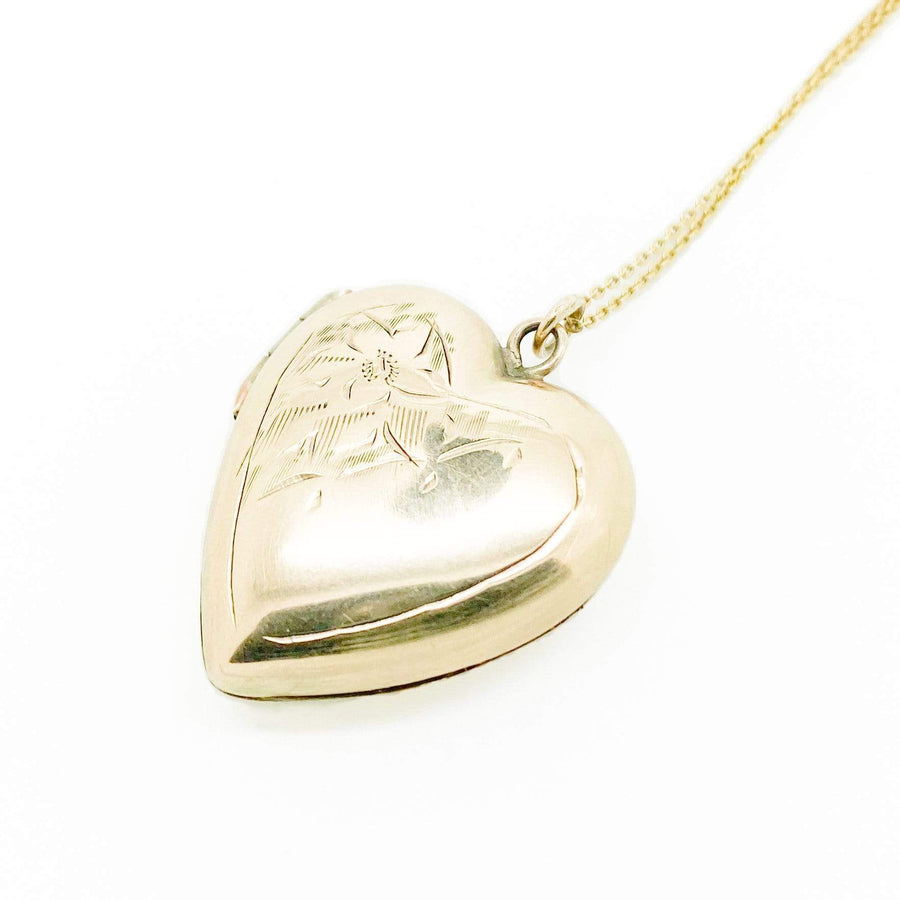 Vintage 1930s 9ct Yellow Gold Heart Locket Necklace