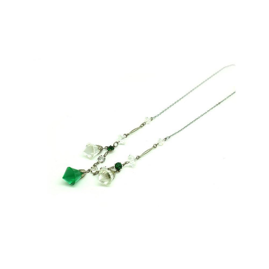 Vintage 1930s Emerald Green Glass Drop Necklace