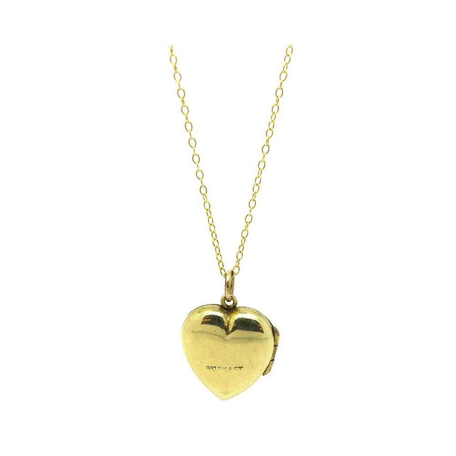 Vintage 1930s Engraved 9ct Gold Heart Locket Necklace