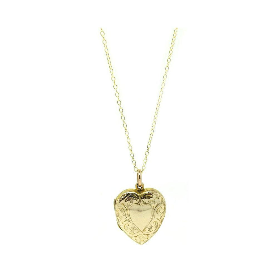 Vintage 1930s Engraved 9ct Rose Gold Engraved Heart Locket Necklace
