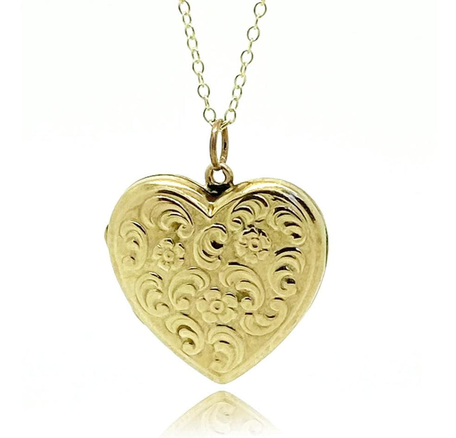 1930s Necklace Vintage 1930s Forget-Me-Not 9ct Gold Heart Locket Necklace