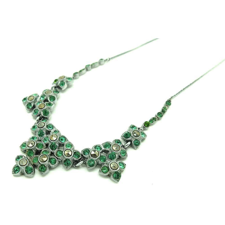 1930s Necklace Vintage 1930s Green Glass Marcasite Flower Necklace