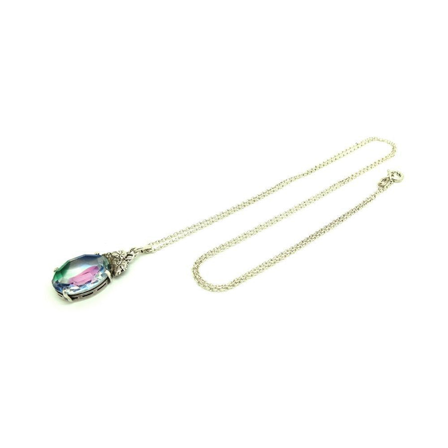 Vintage 1930s Iris Glass Silver Leaf Necklace