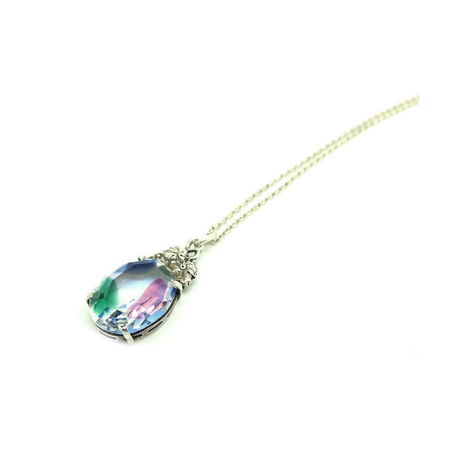 Vintage 1930s Iris Glass Silver Leaf Necklace