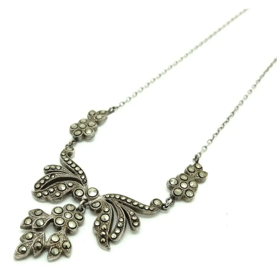Vintage 1930s Marcasite Sterling Silver Flower Necklace - Mayveda Jewelry
