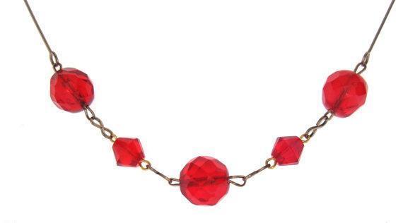 Vintage 1930s Red Glass Rolled Gold Necklace