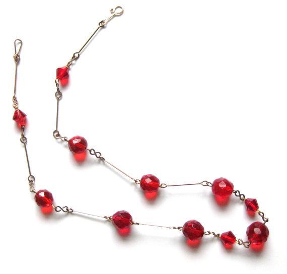 Vintage 1930s Red Glass Rolled Gold Necklace