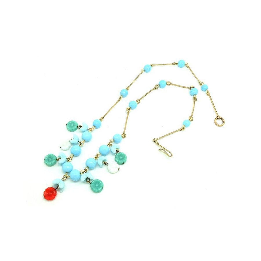 Vintage 1930s Rolled Gold Blue Beaded Necklace