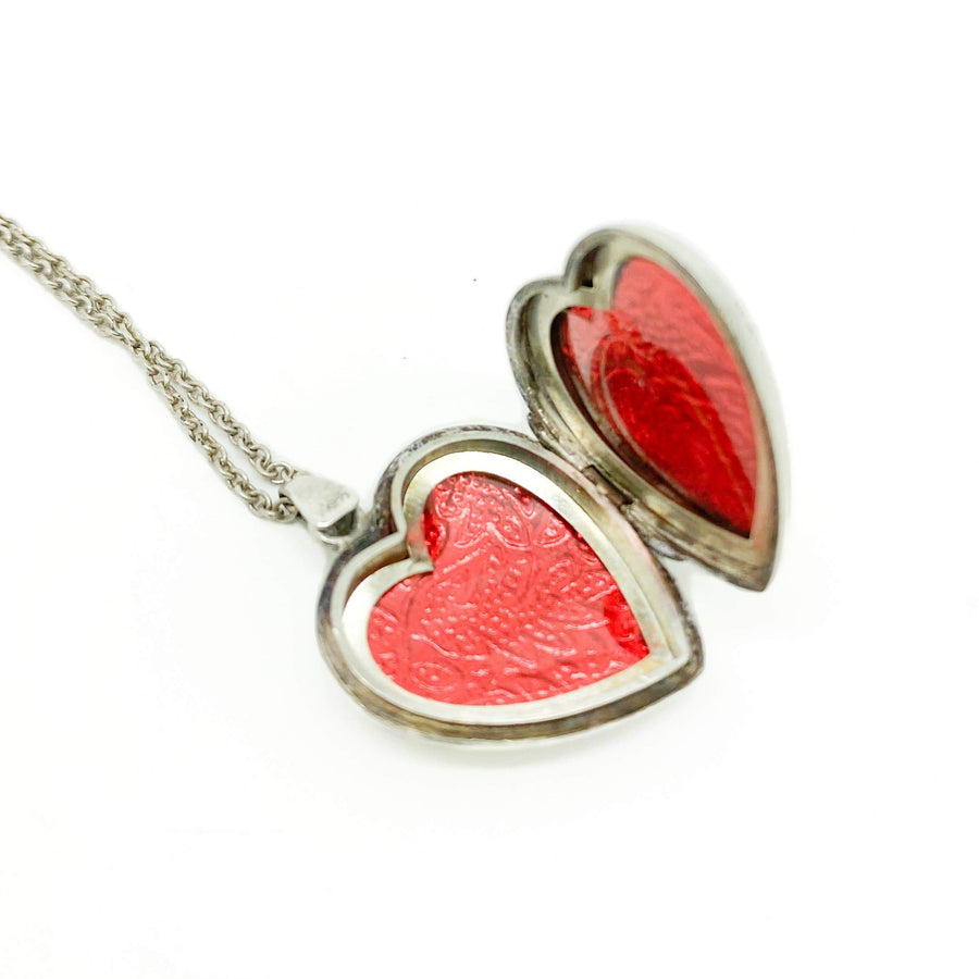 Vintage 1930s Silver Engraved Heart Locket Necklace