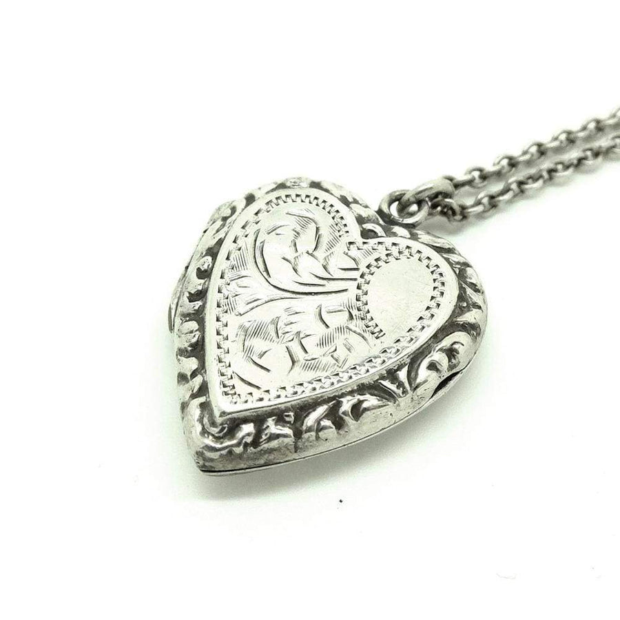 1930s Necklace Vintage 1930s Silver Heart Locket Necklace