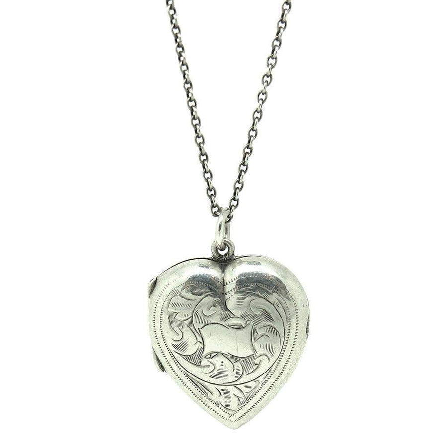 Vintage 1930s Sterling Silver Heart Locket Necklace
