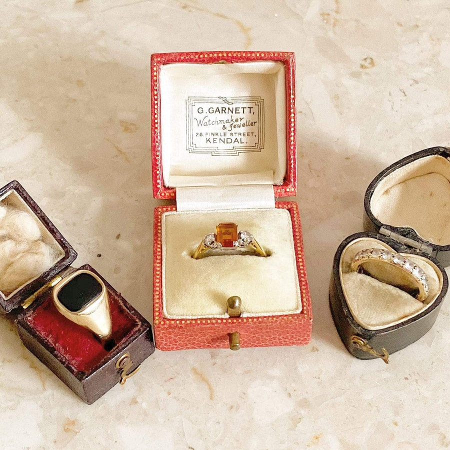 Bague vintage des années 1930 en or 18 carats et diamants avec citrine