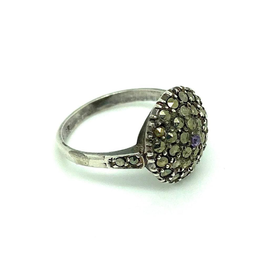 Vintage 1930s Amethyst Marcasite Silver Ring