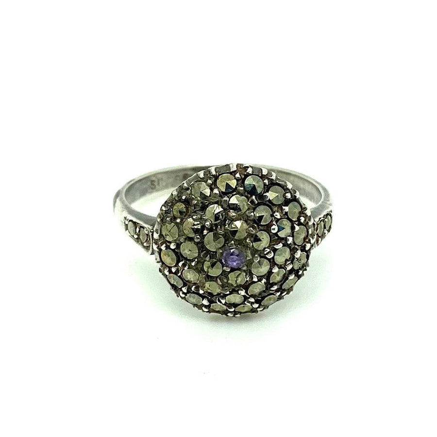 Vintage 1930s Amethyst Marcasite Silver Ring