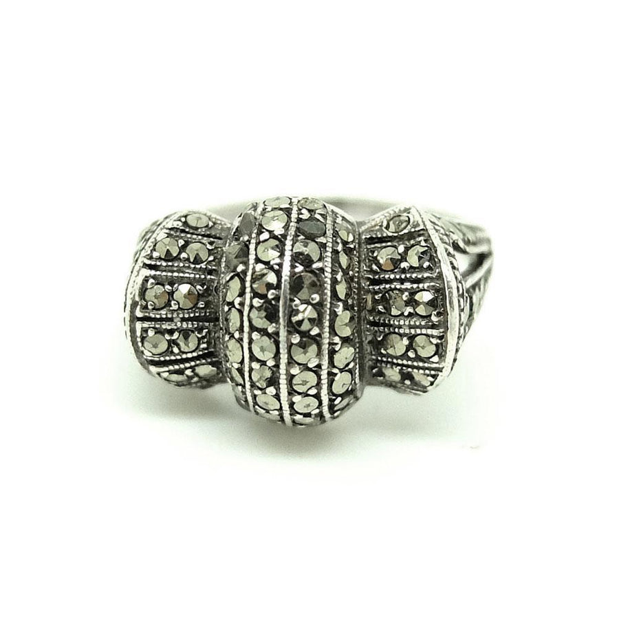 Vintage 1930s Art Deco Bow Marcasite Silver Ring