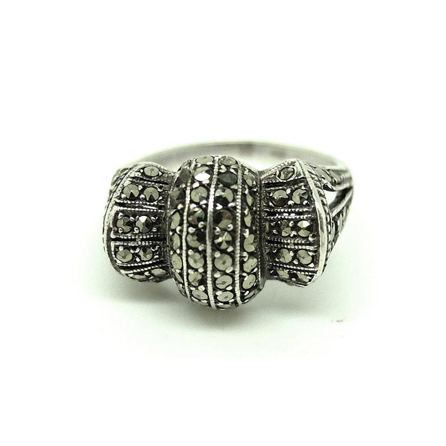 Vintage 1930s Art Deco Bow Marcasite Silver Ring