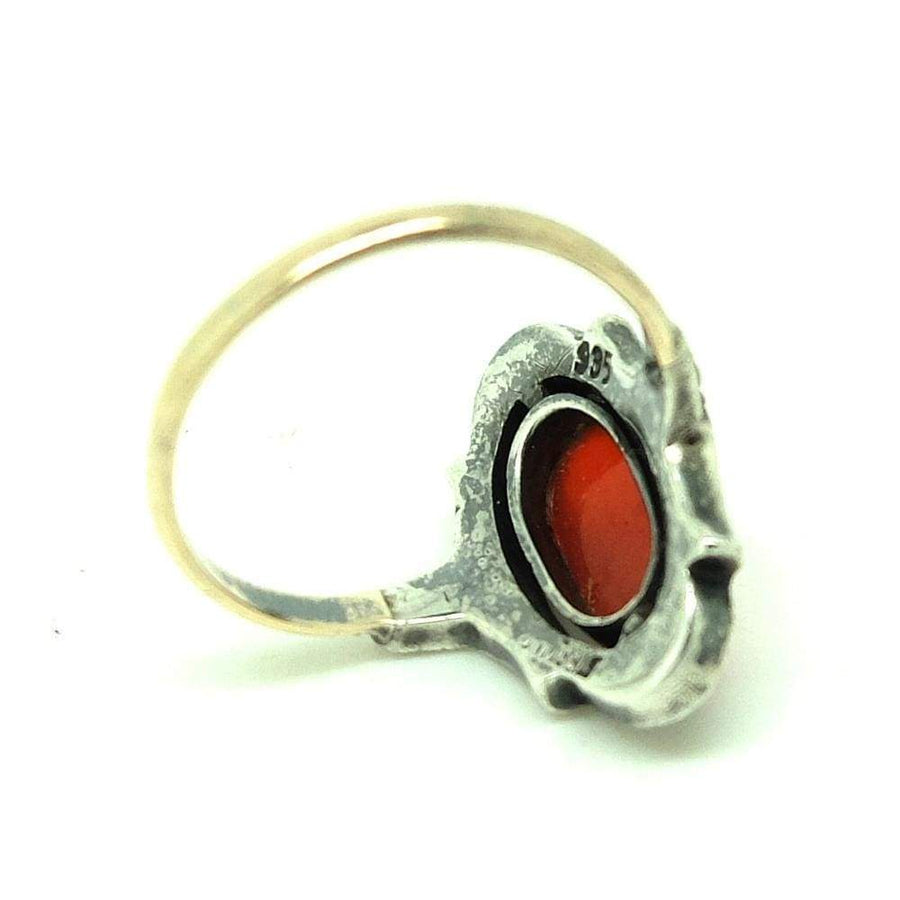 1930s Ring Vintage 1930s Carnelian Marcasite Silver Ring
