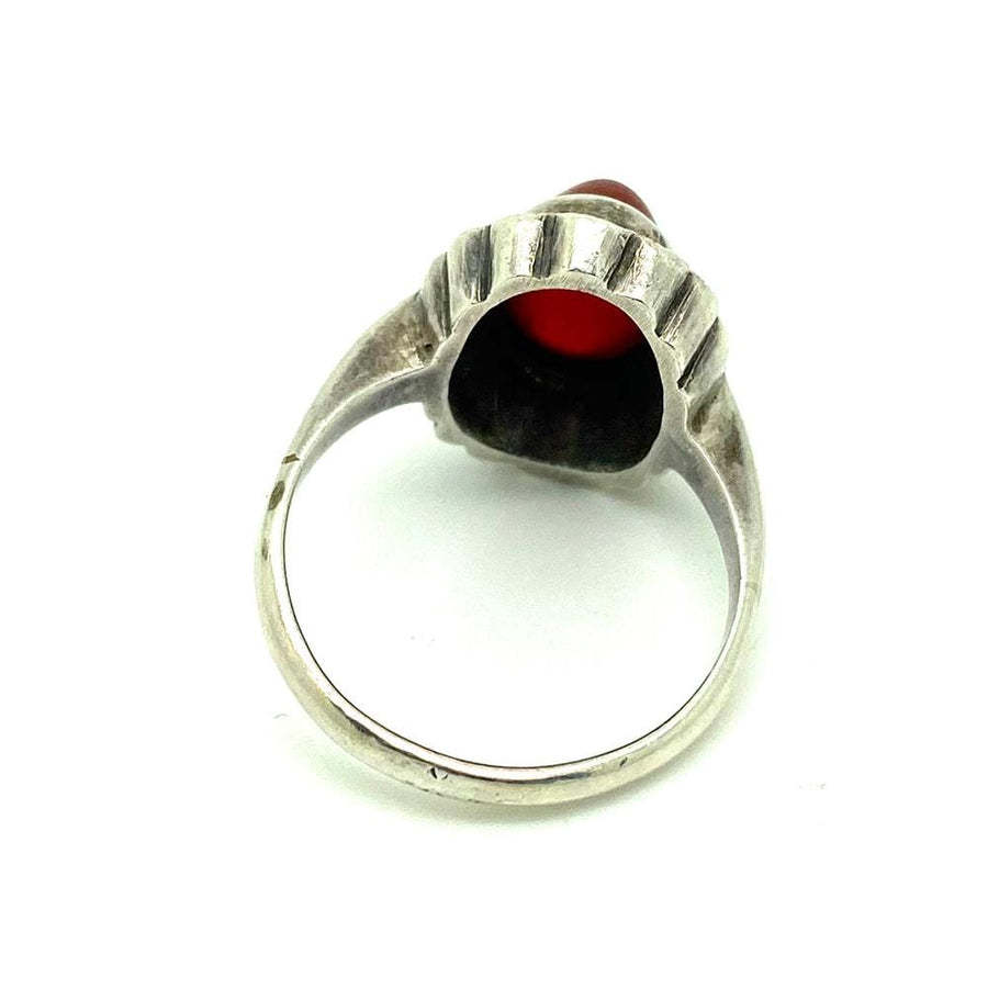 Vintage 1930s Carnelian Marcasite Silver Ring