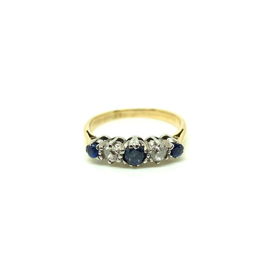 Vintage 1930s Diamond & Sapphire 18ct Gold Gemstone Ring | H (4 1/4)