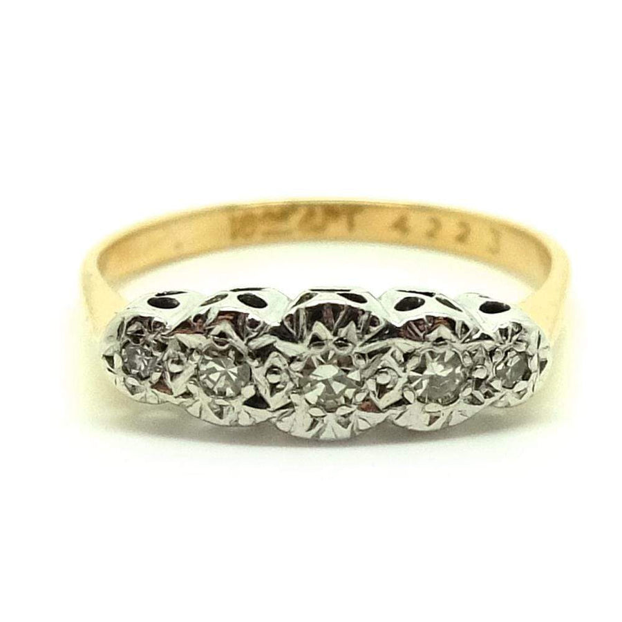 1930s Ring Vintage 1930s Five Diamond Platinum 18ct Gold Ring