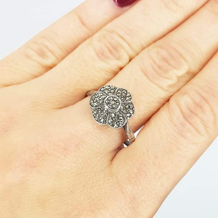 1930s Ring Vintage 1930s Marcasite Flower Silver Ring