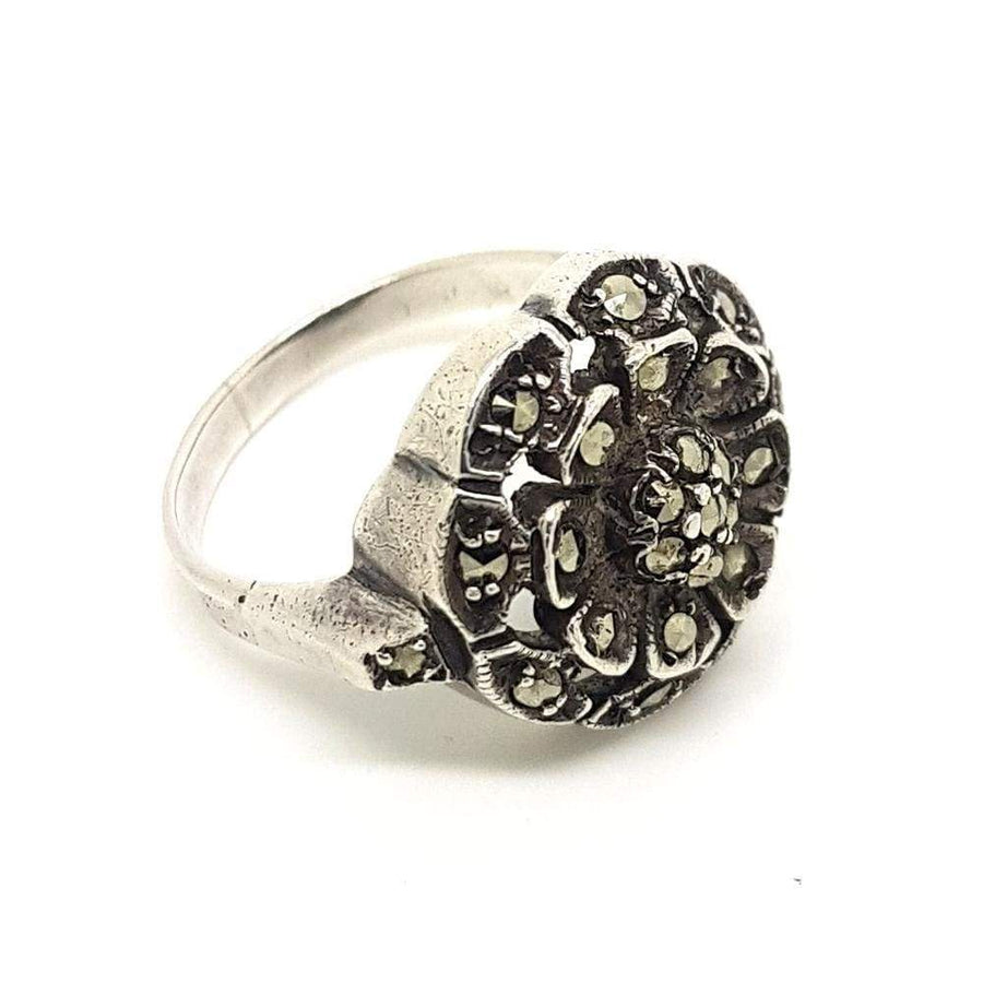 Vintage 1930s Marcasite Silver Flower Ring
