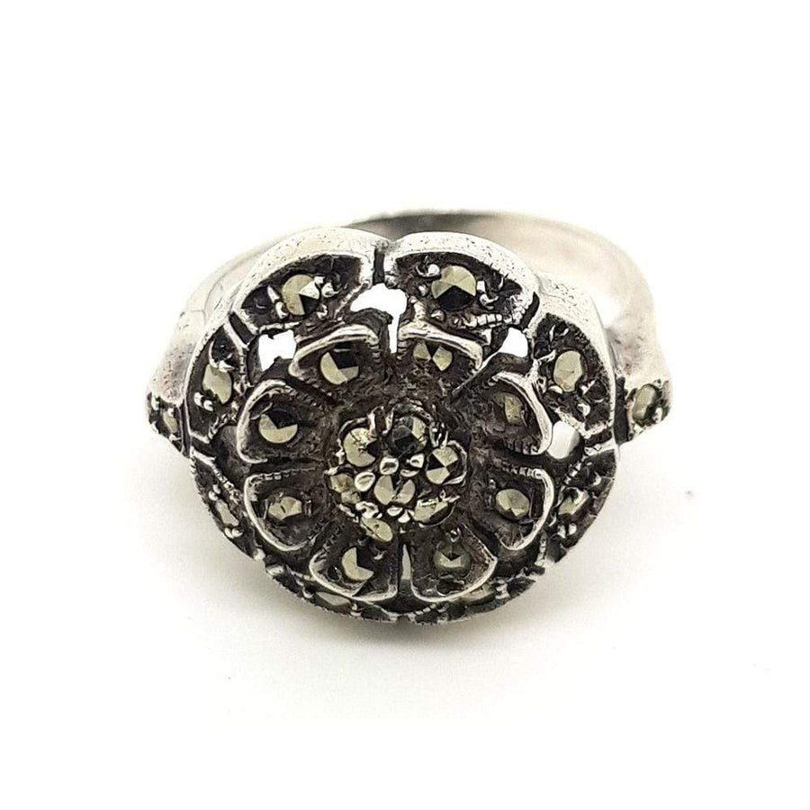 Vintage 1930s Marcasite Silver Flower Ring