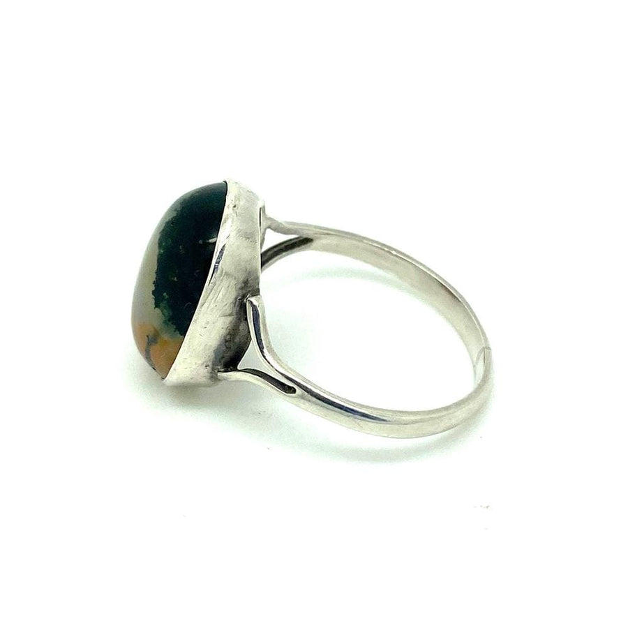 Vintage 1930s Moss Agate Silver Ring