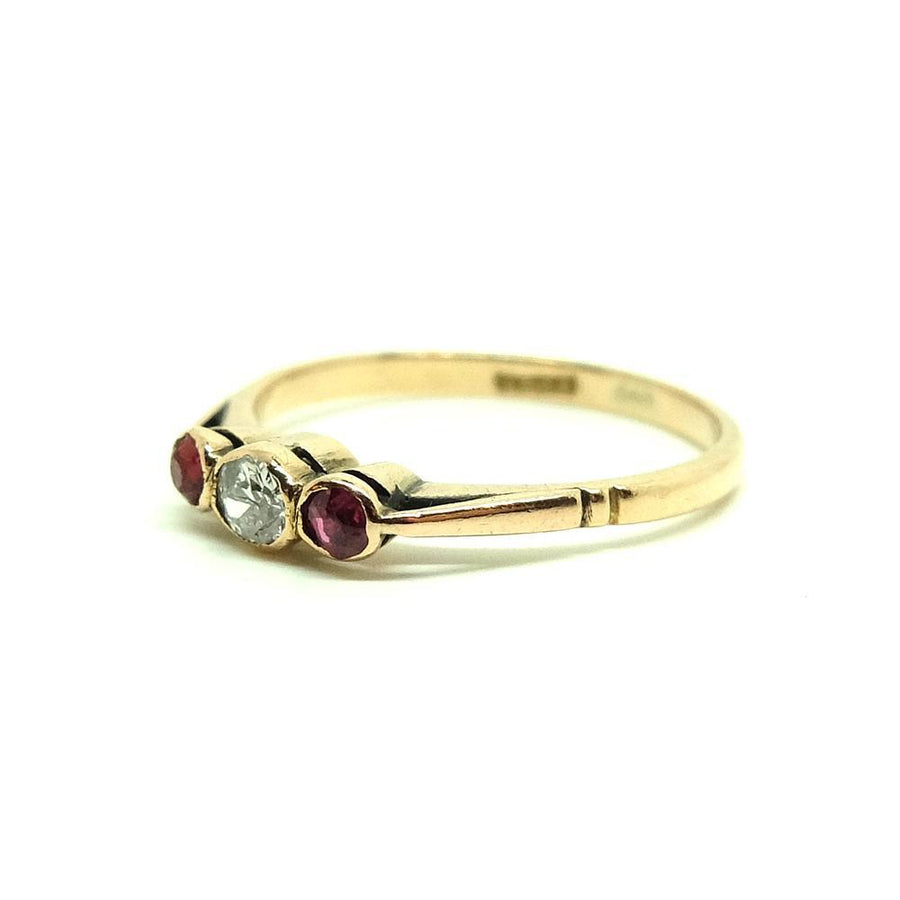 Vintage 1930s Ruby & Diamond Three Stone 18ct Rose Gold Ring