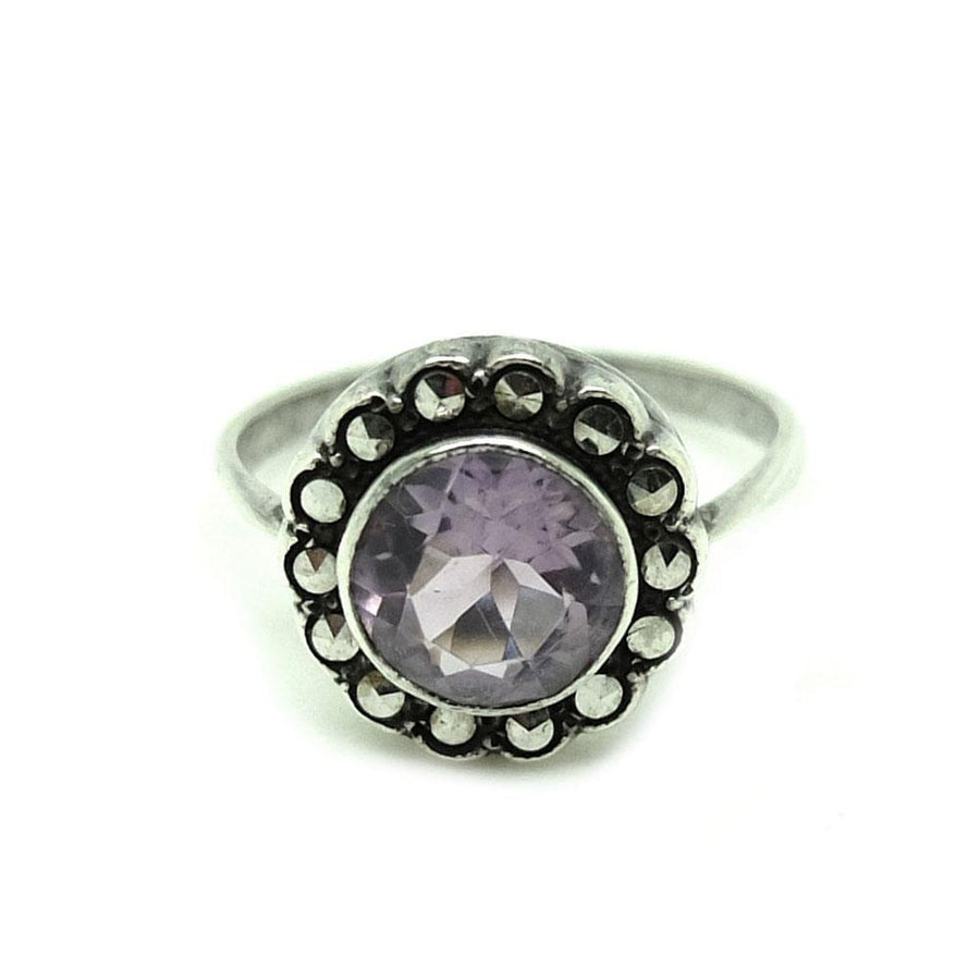 Vintage Amethyst Silver Marcasite Ring