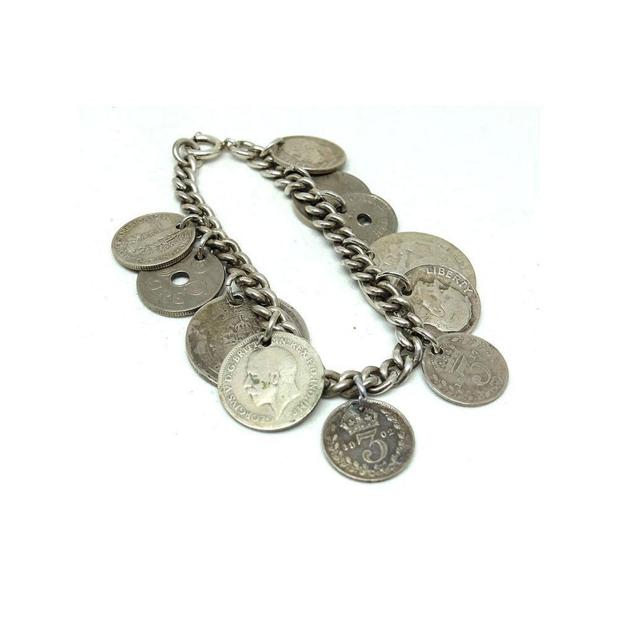 Vintage 1820-1947 Silver Coin Charm Bracelet