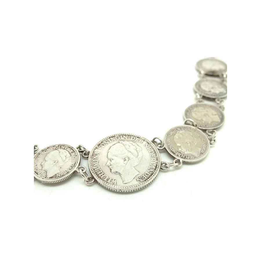 Vintage 1940s Dutch Guilder Coin Silver Bracelet